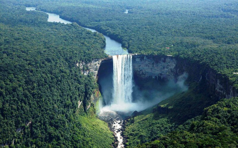 Waterfall in Rainforest — Green, Dramatic, Afternoon, Photograph, River, Cliff