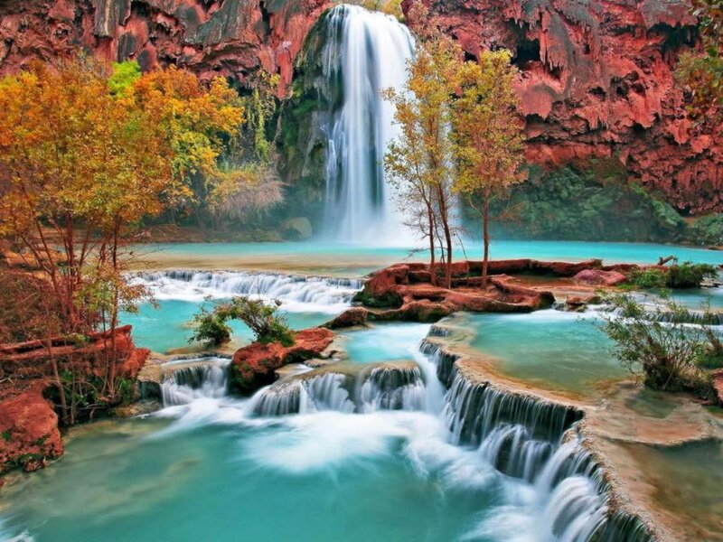 Waterfall in red canyon