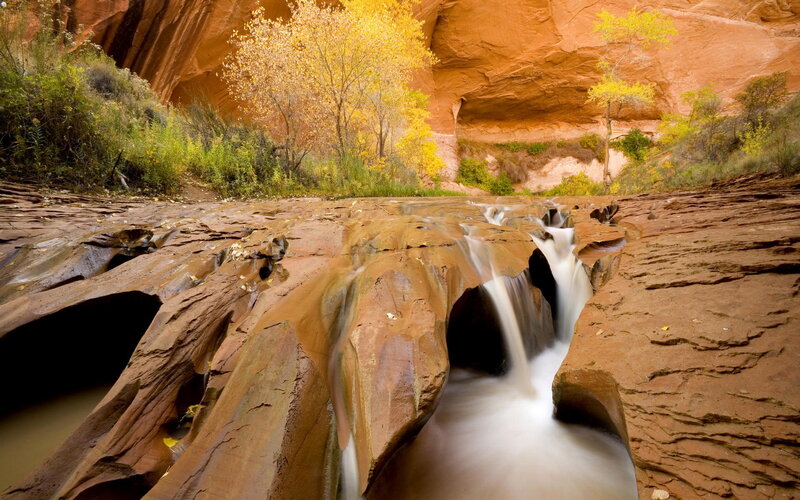 Waterfall in red rock canyon