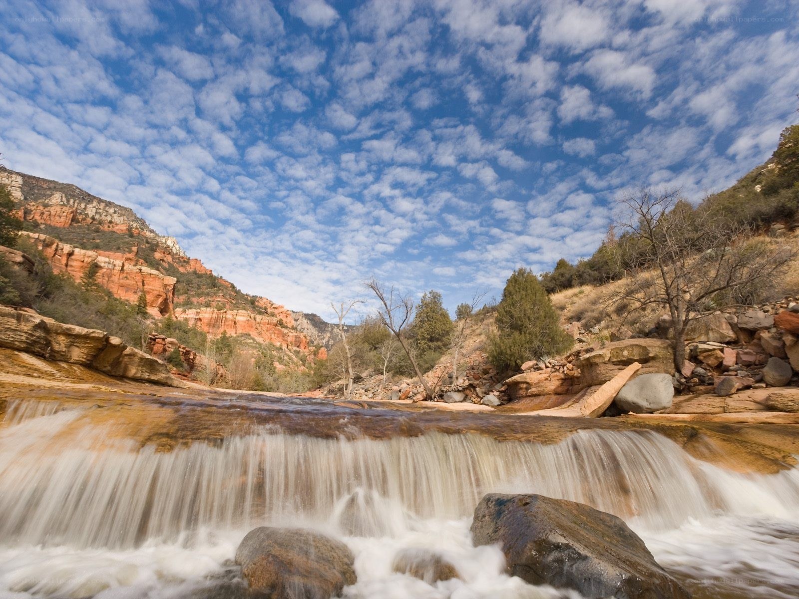 Waterfall in red rock canyon