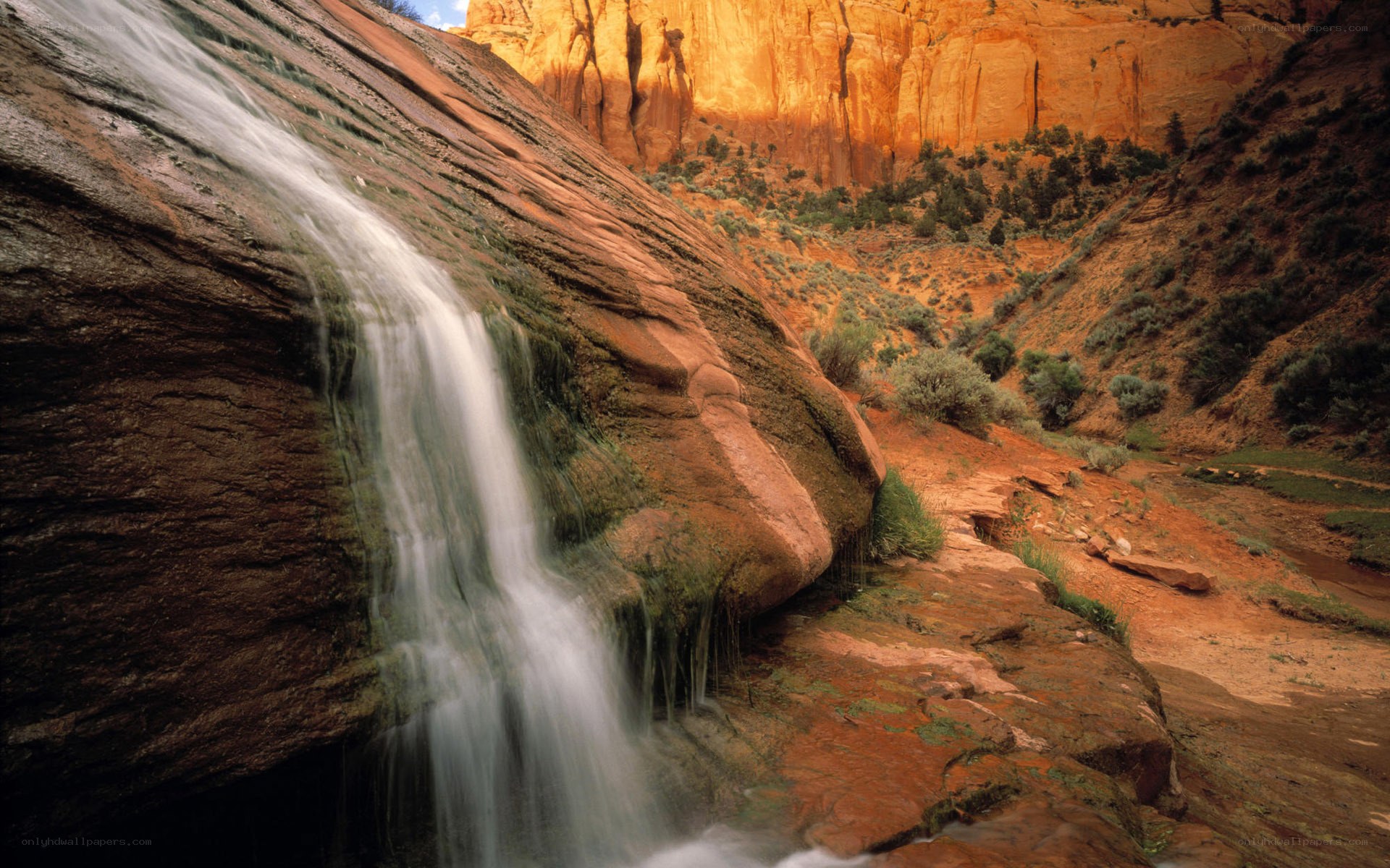 Waterfall in red rock canyon