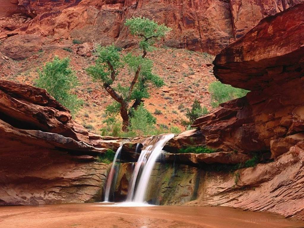 Waterfall in red rock canyon