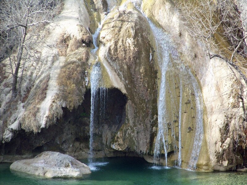 Waterfall in Rock Cave — Green