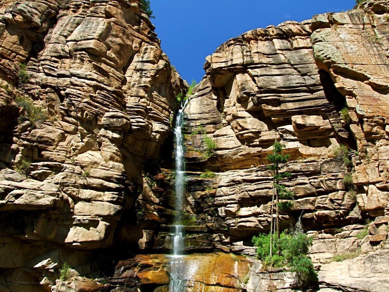 Waterfall in rocky canyon