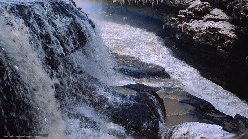 Waterfall in Rocky Canyon — Black, Dramatic