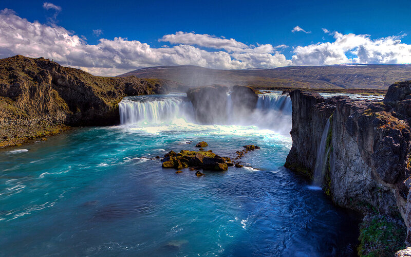 Waterfall in Rocky Canyon — Blue, Dramatic, Afternoon, Photograph, River