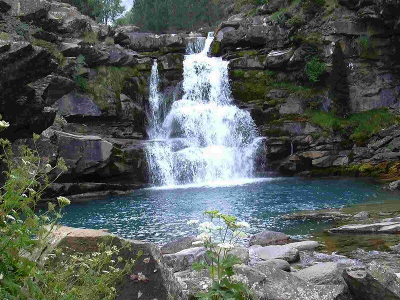 Waterfall in Rocky Canyon — Blue, Serene, Afternoon