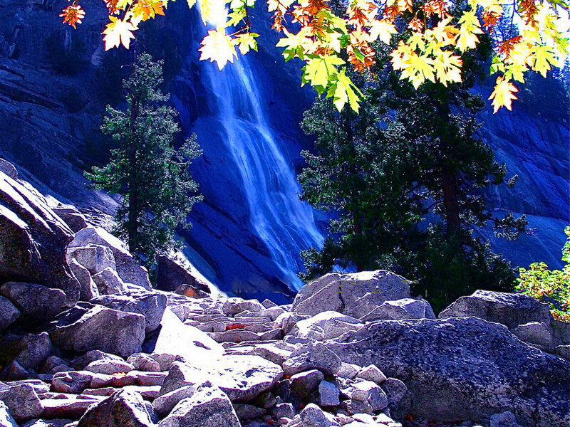 Waterfall in Rocky Canyon — Blue, Serene, Autumn
