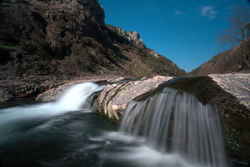 Waterfall in Rocky Canyon — Blue, Serene