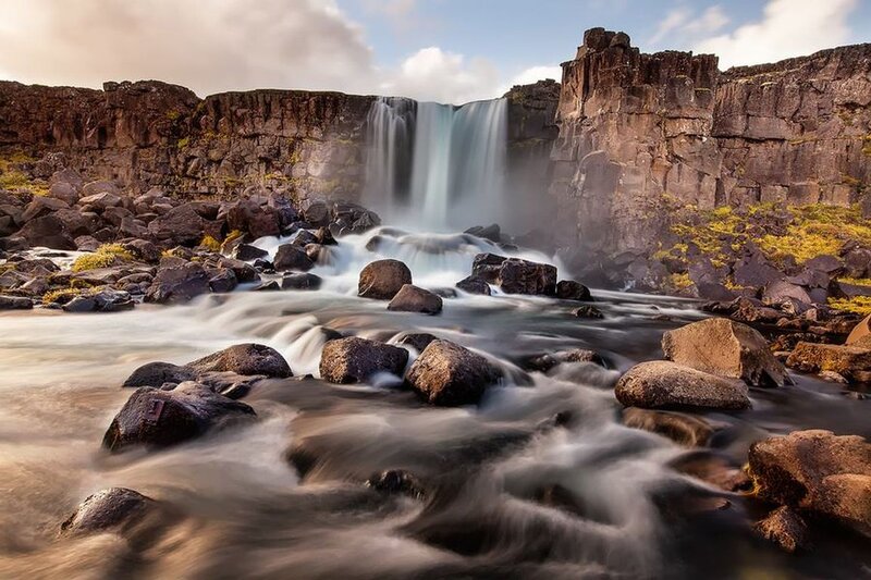 Waterfall in Rocky Canyon — Brown, Dramatic