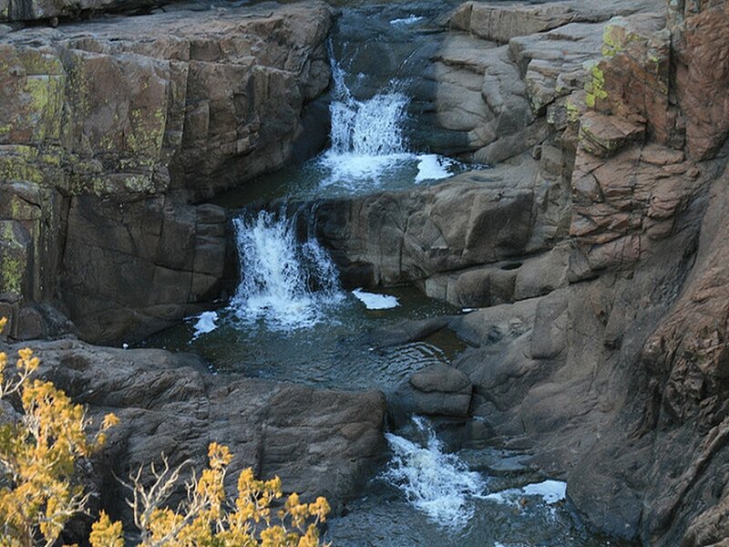 Waterfall in Rocky Canyon — Brown, Serene, Afternoon