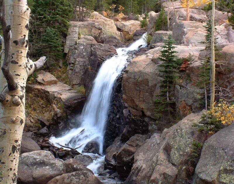 Waterfall in Rocky Canyon — Brown, Serene, Autumn, Photograph