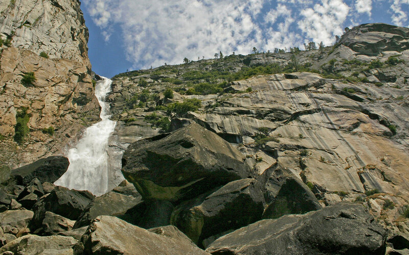 Waterfall in Rocky Canyon — Gray, Dramatic, Afternoon, Photograph