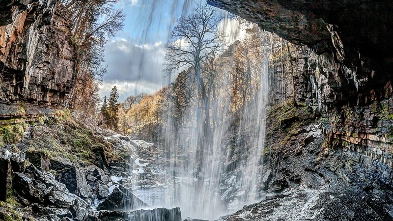 Waterfall in Rocky Canyon — Gray, Dramatic, Autumn