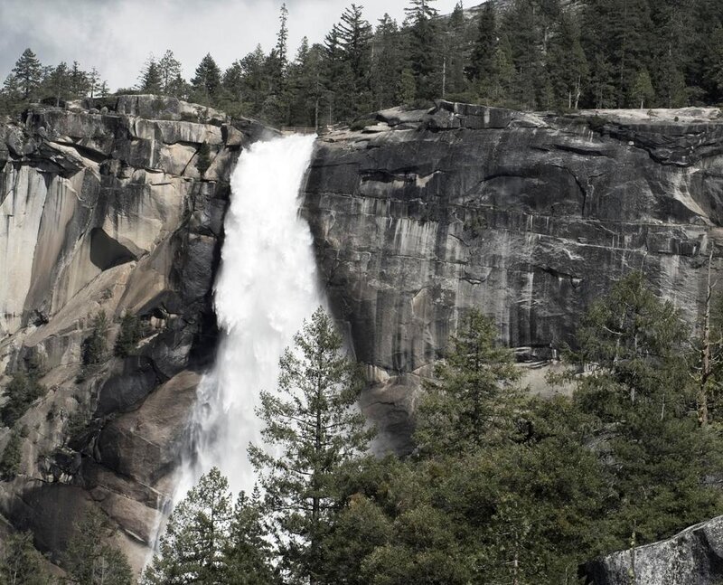 Waterfall in Rocky Canyon — Gray, Dramatic, Photograph