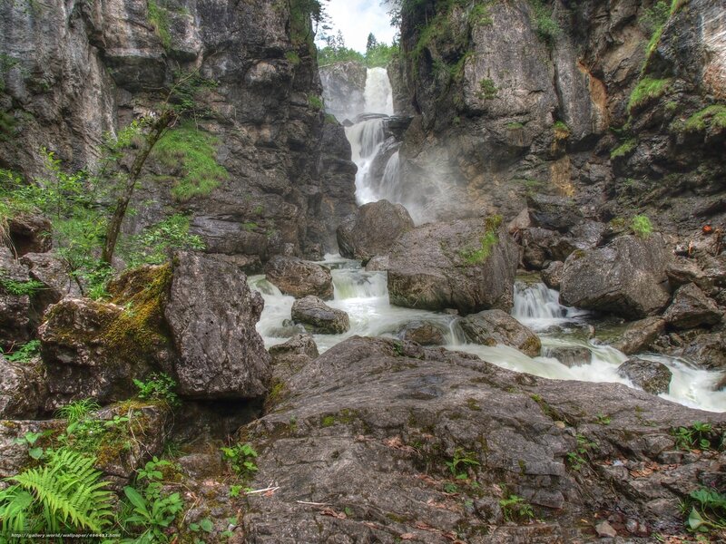 Waterfall in Rocky Canyon — Gray, Natural, Afternoon