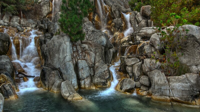 Waterfall in Rocky Canyon — Gray, Photograph