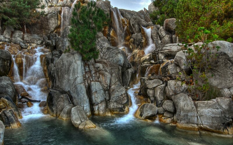 Waterfall in Rocky Canyon — Gray, Serene, Afternoon