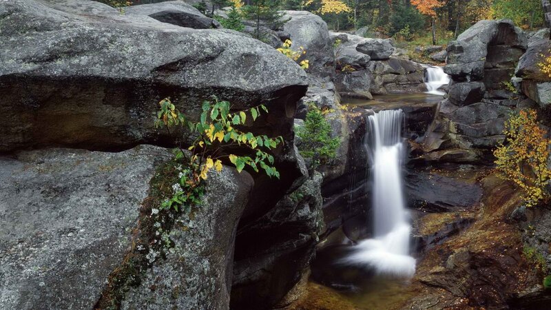 Waterfall in Rocky Canyon — Gray, Serene, Autumn, Photograph, Rocks