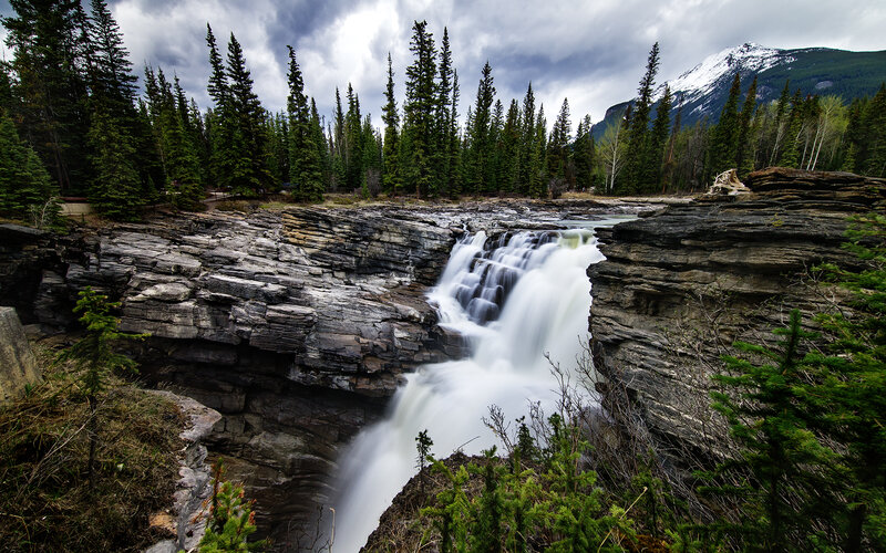 Waterfall in Rocky Canyon — Green, Dramatic, Photograph, Forest
