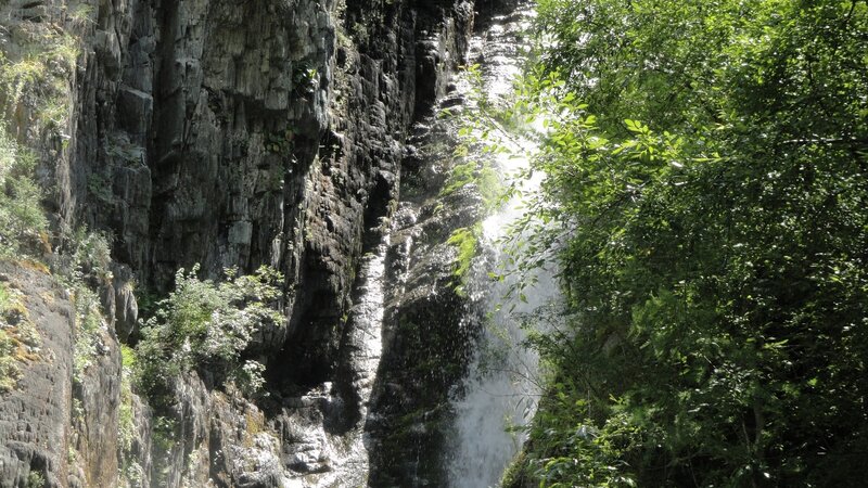 Waterfall in Rocky Canyon — Green, Natural, Afternoon, Photograph, Rocky Cliff
