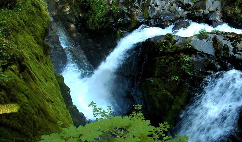 Waterfall in Rocky Canyon — Green, Natural, Photograph, Moss