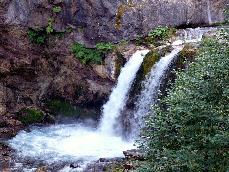 Waterfall in Rocky Canyon — Green, Natural, Photograph, Rocks