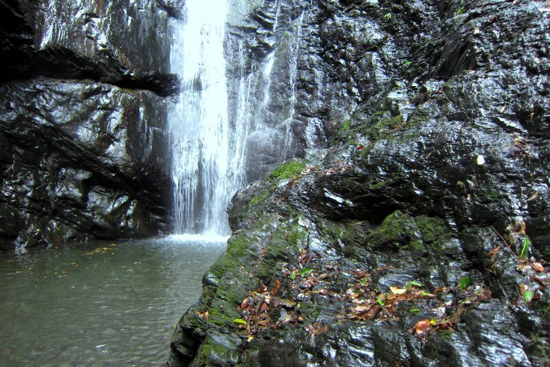 Waterfall in Rocky Canyon — Green, Serene, Photograph, Rocks, Moss, Pool