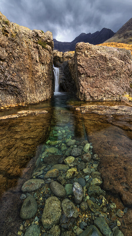 Waterfall in Rocky Gorge — Gray, Dramatic