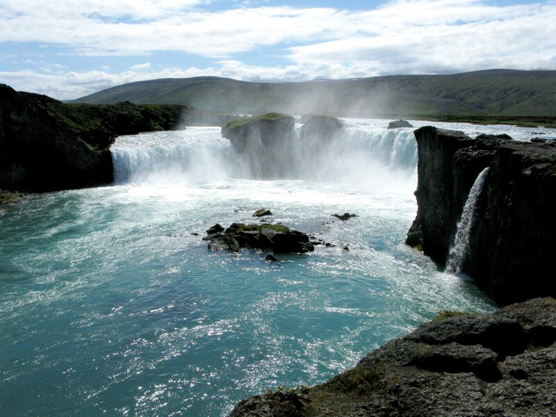 Waterfall in Rocky Landscape — Blue, Dramatic, Afternoon