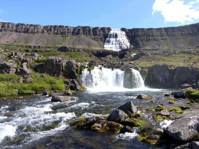 Waterfall in Rocky Landscape — Blue