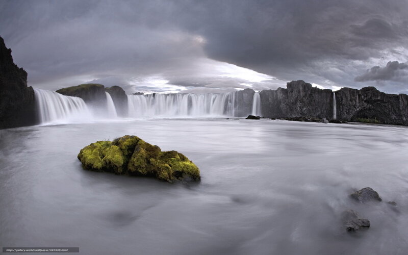 Waterfall in Rocky Landscape — Gray