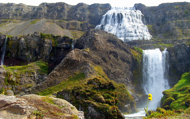 Waterfall in Rocky Landscape — Green, Dramatic, Afternoon