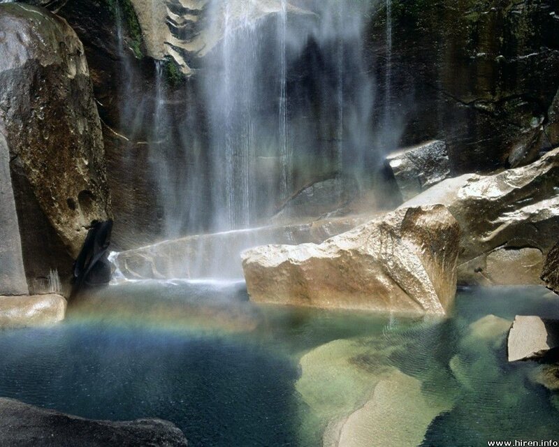 Waterfall in Rocky Pool — Blue, Serene
