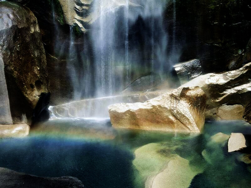Waterfall in Rocky Pool — Blue