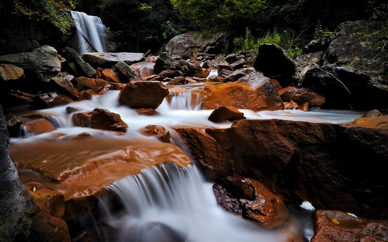 Waterfall in Rocky Stream — Brown, Serene