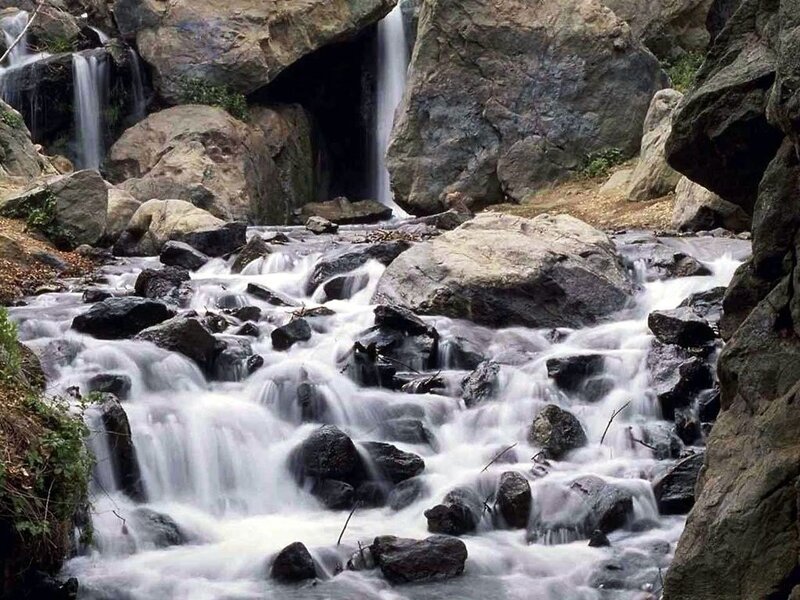 Waterfall in Rocky Stream — Gray, Serene, Photograph, Rocks
