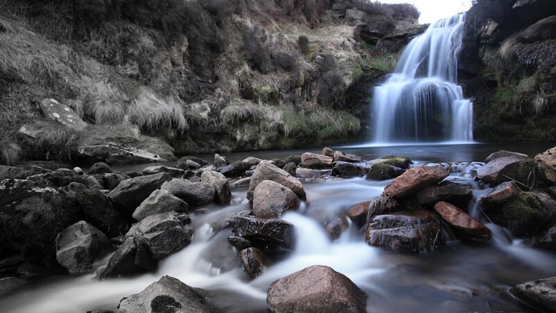 Waterfall in Rocky Stream — Gray, Serene