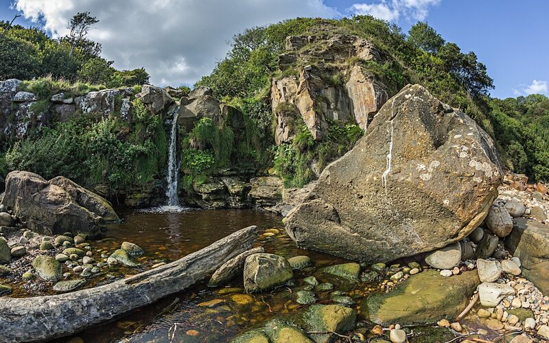 Waterfall in Rocky Stream — Green, Serene