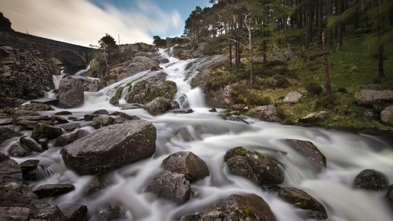 Waterfall in Rocky Stream — Green
