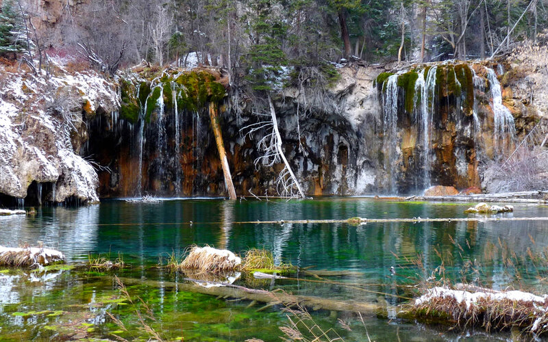 Waterfall in Snowy Forest — Green
