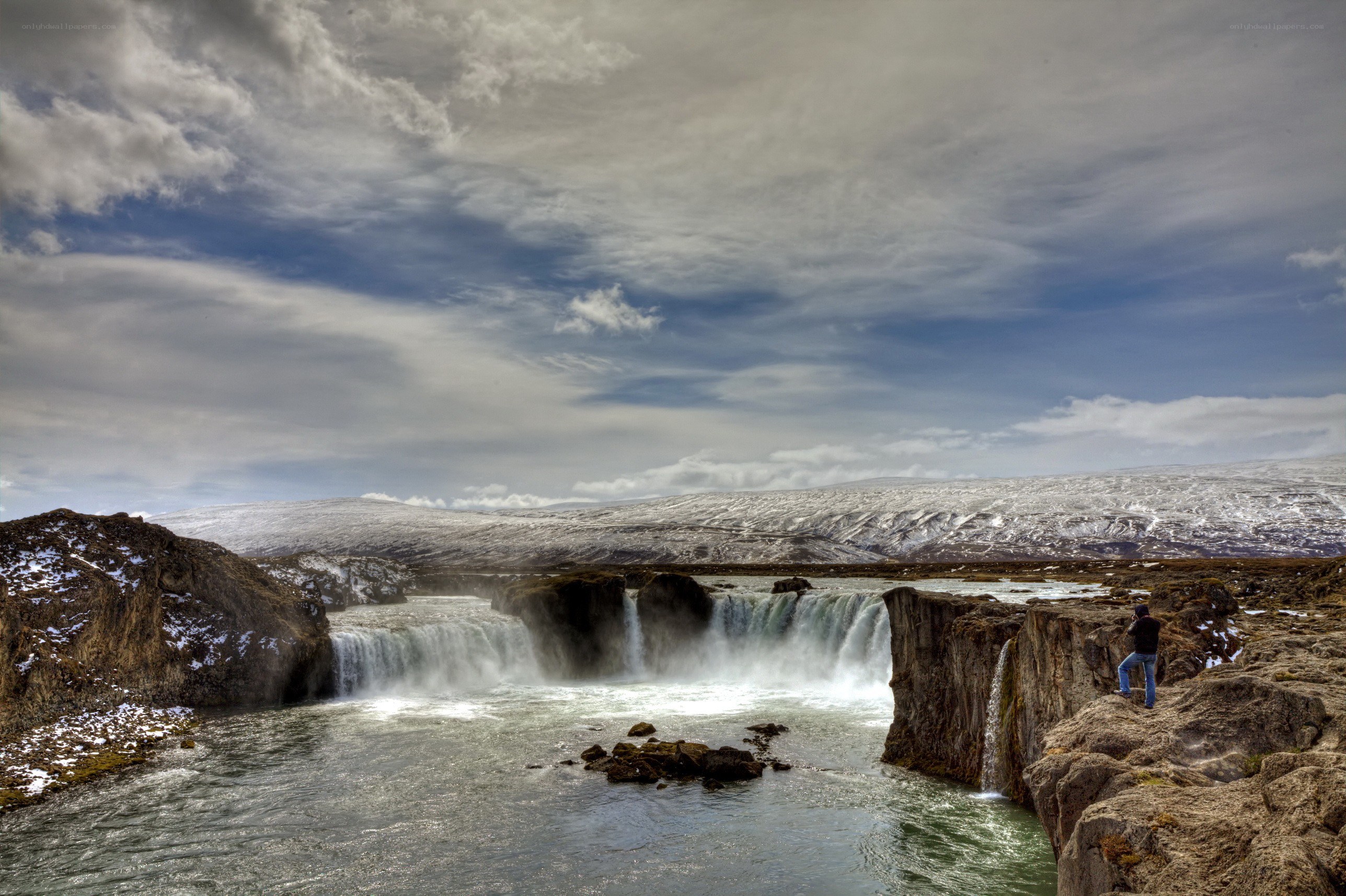 Waterfall in snowy landscape