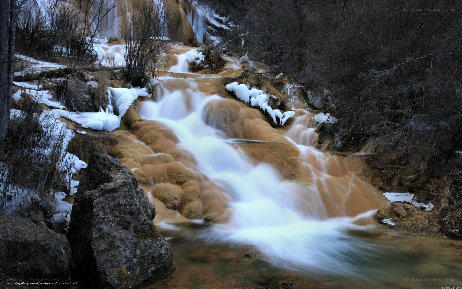 Waterfall in snowy landscape