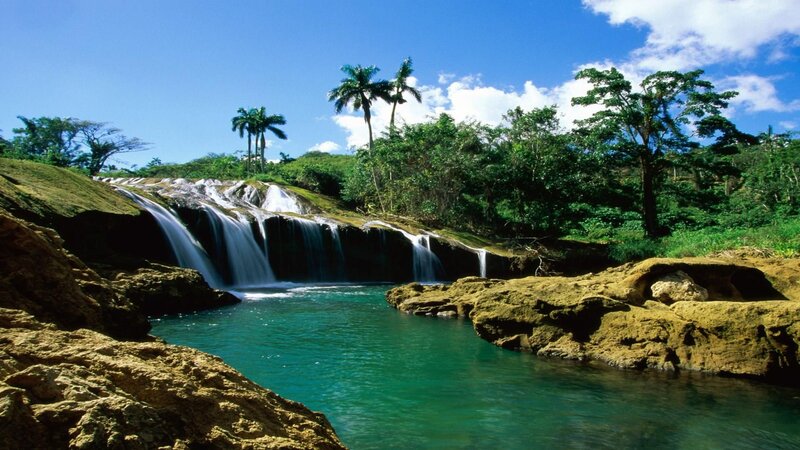 Waterfall in Tropical Forest — Blue, Serene, Afternoon
