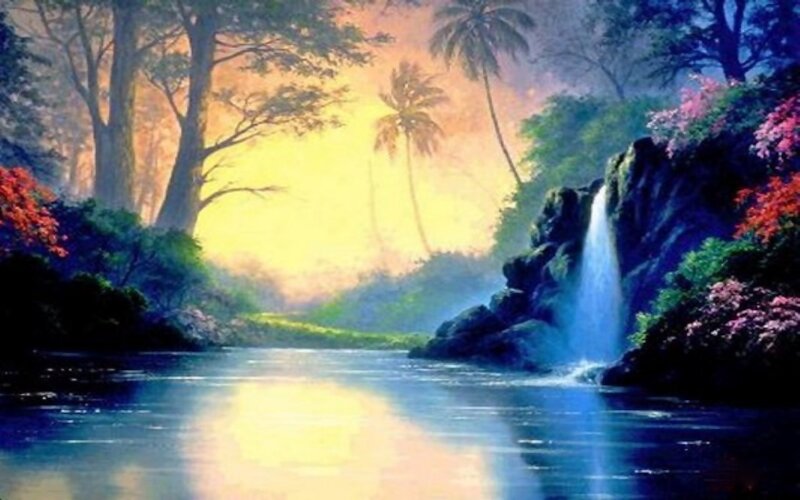 Waterfall in Tropical Forest — Blue