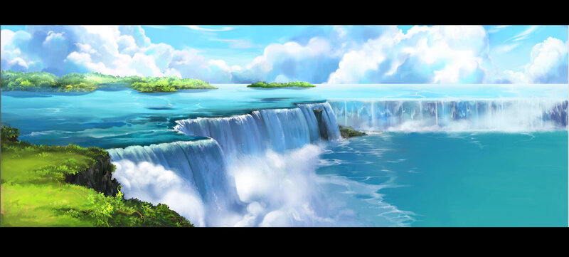 Waterfall in Tropical Landscape — Blue