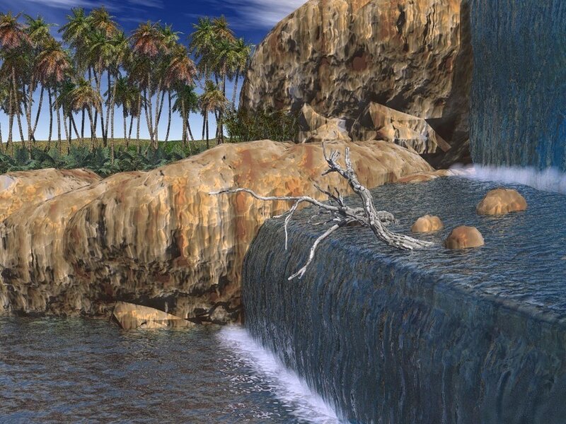 Waterfall in tropical landscape