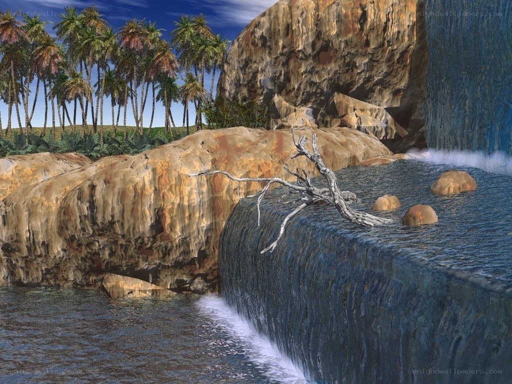 Waterfall in tropical landscape