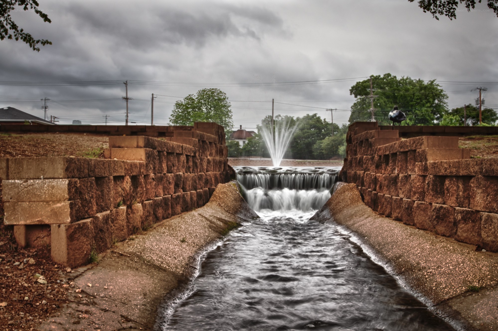 Waterfall in urban canal