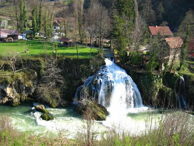 Waterfall in Village — Green